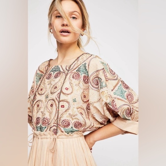 Free People Mesa Embroidered Cut-Out Midi Dress